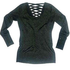 Cache Charcoal Grey Sweater Silver Shimmer Size Medium Scoop Neck Strappy Back